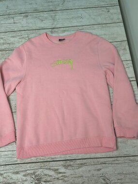 Stussy Pink and Yellow Crewneck Sweatshirt Size Large